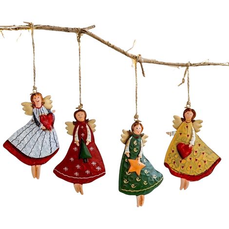 Angel Ornaments - Bois Naturel - Décoration Arbre De Noël - Intérieur Maison Campagne - Lot De 4 (1/5)