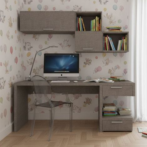 Angolo studio moderno con cassettiera sfalsata per cameretta - Grigio fumo