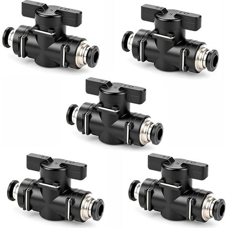 5 PCS Connecteur Pneumatique, Vanne Air Comprimé 8mm, Raccords Industriels Contrôle Débit, Boisseau Sphérique Système Tube, Connexion Rapide Etanche Installation Pneumatique (1/5)