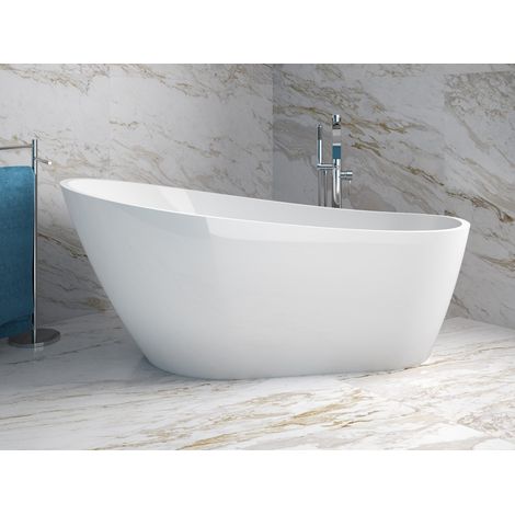 Baignoire îlot blanc brillant avec bonde chrome MELODY 150x80 (1/5)