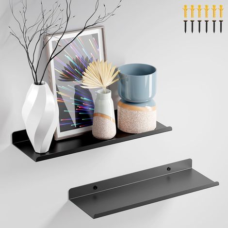 2 Pièces Étagère Murale, Longueur 30 cm, Acier Carbone Noir, Support 10 KG, Design Industriel, Pour Salon Cuisine (1/5)