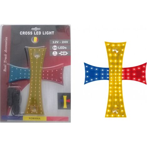 LED-Leuchtkreuz blau-gelb-rot RO Rumänien Flagge 84 LEDs 12 V/24 V 245 x 200 mm