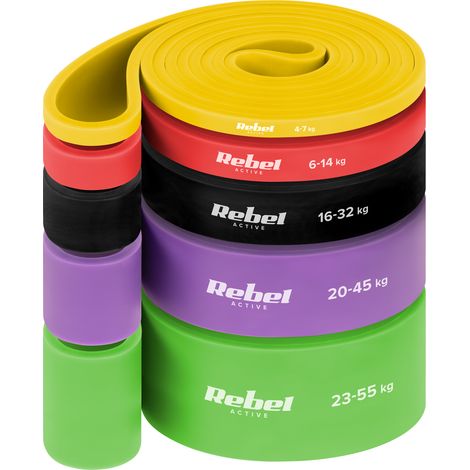 Set di 5 fasce elastiche per esercizi, fasce di resistenza per allenamento fitness, Rebel (1/5)