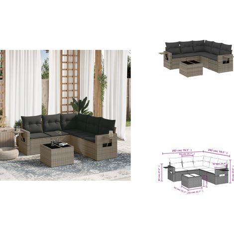 Salon de jardin 6 pcs avec coussins gris résine tressée - Ensemble Salon De Jardin - Meuble Extérieur - Résine Tressée - Rotin Synthétique - Mobilier De Jardin (1/3)