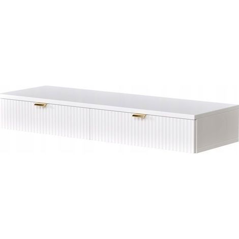 Coiffeuse murale suspendue – Façade rainurée, poignée dorée- BLANC - deux tiroirs 100x15x33cm (1/5)