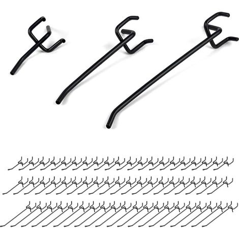 Crochet Panneau Perforé, Noir Crochets Muraux Perforés 5cm/10cm/15cm, Accessoires pour Panneaux Perforés Entraxe 25 mm (1/5)