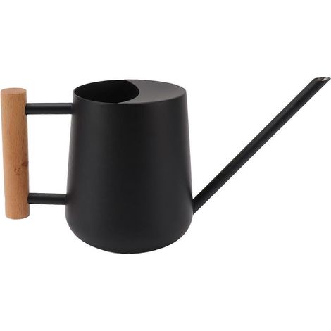 900-ml-Gießkanne aus Edelstahl, langer Ausguss, Holzgriff, elegante Gießkanne für Garten und Außenbereich, schwarz