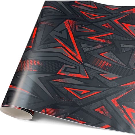 (Noir et rouge - 30 cm x 150 cm) Vinyle adhésif pour voiture, idéal pour motos, films de covering triangulaires, films pour skateboards, autocollants en vinyle imperméables, graphismes cyberpunk