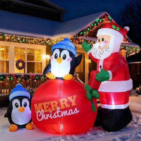 Père Noël et Pingouins gonflables avec LED, 2 m, Décoration de Noël pour jardin, pelouse et fête (1/5)