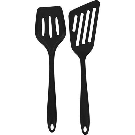 2 Stück Silikon-Fischwender mit Schlitz, Spatel zum antihaftbeschichteten Backen, Kochen, hitzebeständig, schwarz (1/5)