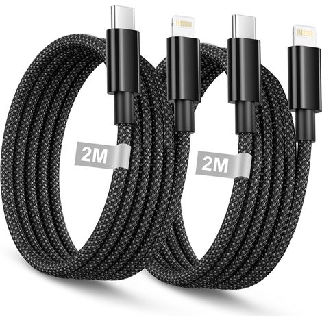 Câble iPhone 2M/Lot de 2 [Apple MFi Certifié], Cable USB C vers Lightning Nylon Tressé Câble Lightning USB C Charge Rapide Fil Chargeur iPhone Cordon pour iphone 14/13/12 Mini/11 Pro Max/X/SE/8/7/iPad (1/5)