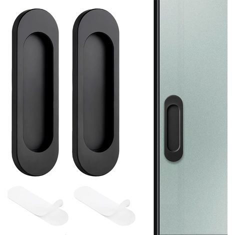 2 Pièces Poignée de Porte Coulissante Auto-Adhésive Ovale 10 cm – Idéale pour Baies Vitrées Coulissantes et Meubles,Noir (1/5)