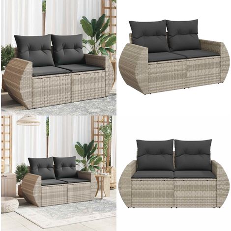 vidaXL Gartensofa mit Kissen 2-Sitzer Hellgrau Poly Rattan (1/5)