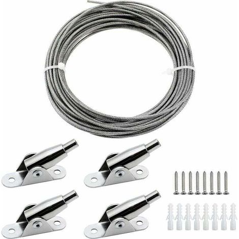 Hängerahmen aus PVC-beschichtetem Edelstahlseil (2 mm x 10 m) mit Metallseil und Befestigungsschrauben zum Aufhängen von Fotos, Kleidung, Lampen und Vorhängen. Maximale Traglast: 30 kg. (1/4)