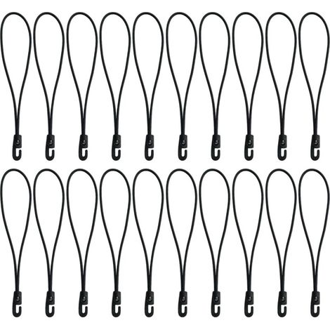 Bardusch-20 tendeurs caoutchouc 10 cm crochets élastiques, sandows mini format Ø4 mm, idéal bagages/camping – noir (1/5)