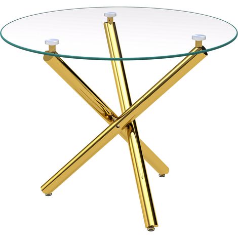 Runder Esstisch aus gehärtetem Glas 80 x 80 x 77 cm mit goldenen Metallbeinen MODENUIT (1/5)