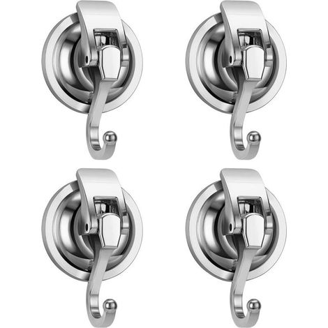 Suction Cup Hooks, Max Load 10kg, Waterproof Seamless Shower Hooks, Suction Cups for Towels, Bathroom, Kitchen, Window (Silver) (1/5)