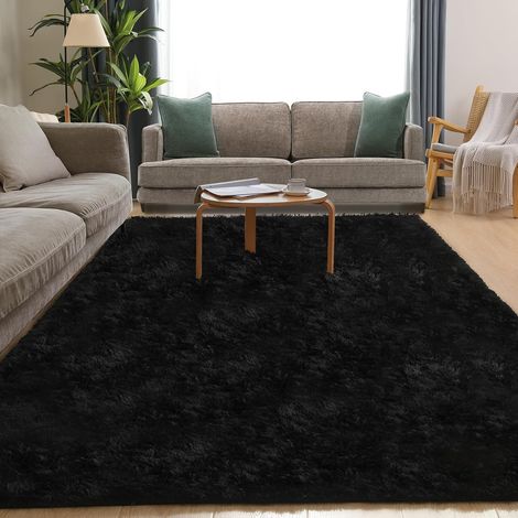 Tapis Salon Tapis Chambre 120X170cm Moelleux à Poils Longs Noir (1/5)