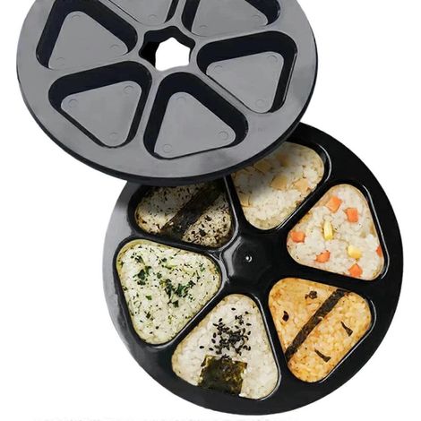 Boîte à repas triangulaire pour rouleaux de riz et légumes, ensemble de moulins à sushi japonais (6 pièces), moule noir unique (1/5)