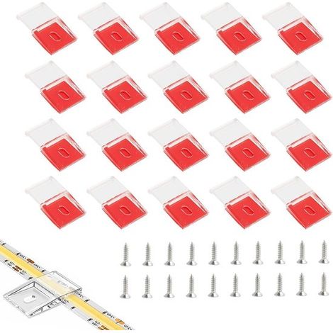 Packung mit 20 transparenten LED-Streifenclips – Selbstklebende Montageclips mit Schrauben – LED-Streifenhalter für 10 mm breite LED-Streifen (1/5)