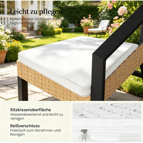 Ensemble de mobilier de jardin modulaire en rotin PE naturel avec canapé 2 places, 2 fauteuils et table basse (1/5)