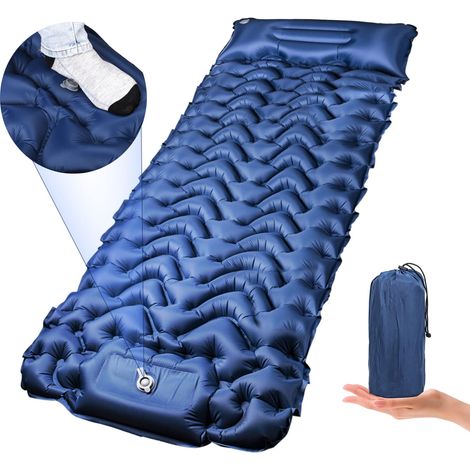 Selbstaufblasende Campingmatratze, dicke aufblasbare Einzelmatratze mit Kissen, ultraleichte Rucksack-Isomatte mit Fußpumpe, wasserdichte Matratze für Reisen, Zelt, Strand