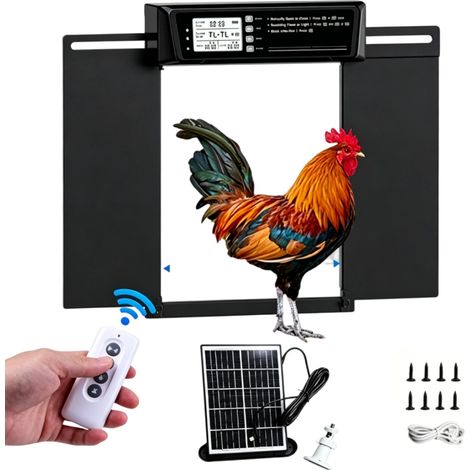 Porte Poulailler Automatique Solaire 7W avec Indice IP45 - Conçue pour la Pluie et la Poussière, Moteur Puissant, Minuterie & Anti-Pincement (1/5)