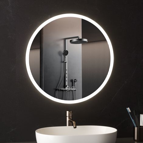 Miroir Rond LED Design Scandinave AquaWise, Éclairage 120 LEDs/m Homogène - Verre Trempé 5mm - Anti-buée & Tactile - Miroir Salle de Bain Circulaire Ø 60cm