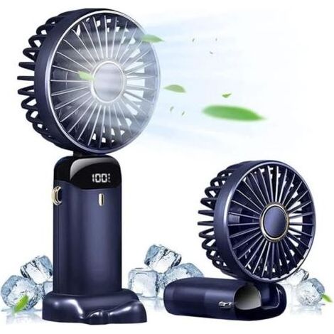 VURAHOME - 1 Stück Handventilator mit Standfuß, Mini-Tragbarer Ventilator, USB-aufladbar, 5 Geschwindigkeitsstufen und LED-Anzeige, Tischventilator, zusammenklappbar, leiser Betrieb für Büro, Schlafzi (1/5)