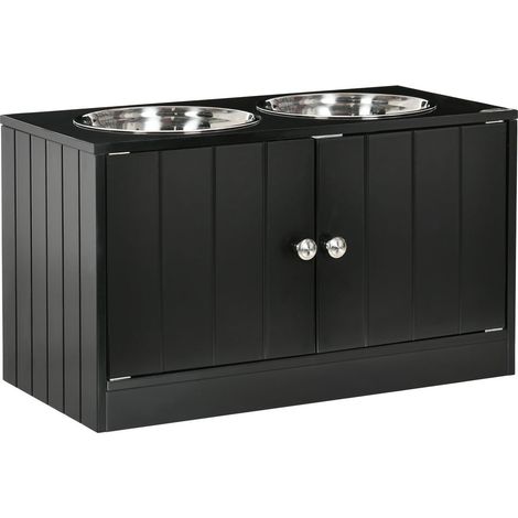 CIOTOLA PER CANI RIALZATA CON VANO CONTENITORE. 2 CIOTOLE IN ACCIAIO INOX RIMOVIBILI. 60X30X35.5CM. NERO (1/5)