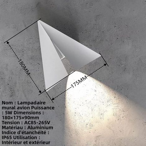 Wandleuchte für Außenbereich, wasserdicht IP65, moderne Wandlampe mit schlichtem Design für Garten, Balkon und Flur, 5W LED-Beleuchtung, neutrales Licht 4000K, Modell Flugzeug Weiß-lsw