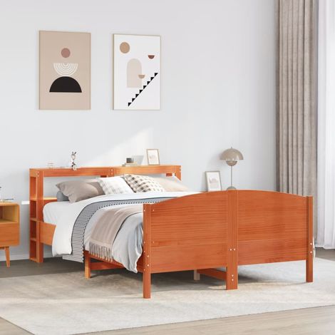 Bed Frame without Mattress Wax Brown 150x200 cm King Size Solid Wood Pine vidaXL (1/5)