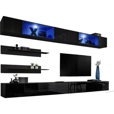 Set di mobili sospesi con LED nel colore nero. Collezione FLY