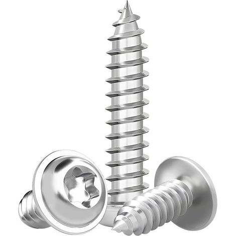 M3 Torx Vis Autotaraudeuses - Vis à Bois à Tête Ronde avec Rondelle Entièrement Fileté Argenté Acier inoxydable 304, M3 x 12mm, 20 Pièces (1/5)