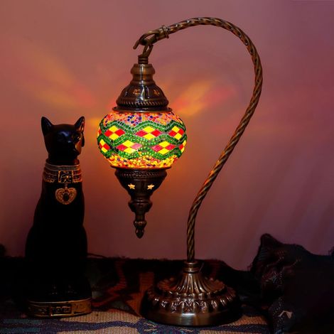 Lampe de table en mosaïque exotique turque avec lampe rétro de style marocain fait à la main Lumières décoratives pour la chambre à coucher Noël Halloween Office Art Decor (1/4)