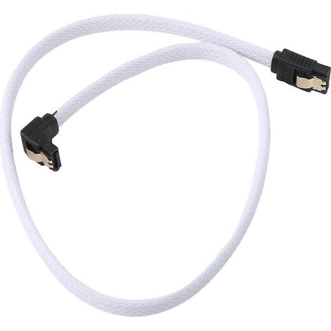 Câble de données SATA 3.0 III SATA3 7 broches coudé 6 Gb/s pour SSD et disque dur, gainé de nylon (blanc), 50 cm (1/4)