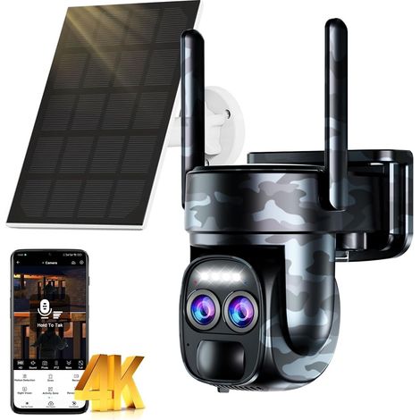 4K Wireless Outdoor WiFi Surveillance Camera with Dual Lens/Solar Camera/Battery, Automatic Tracking, Night Colour, Siren, Two-Way Audio, PIR (1/5)
