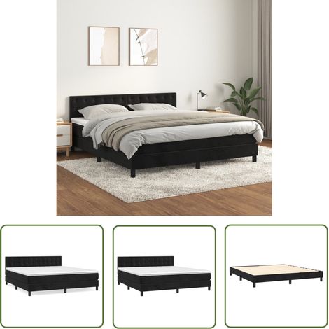 The Living Store Sommier à lattes de lit avec matelas Noir 180x200 cm Velours - Lit Tapissier - Lit Velours - Lit Double - Literie - Chambre À Coucher (1/5)