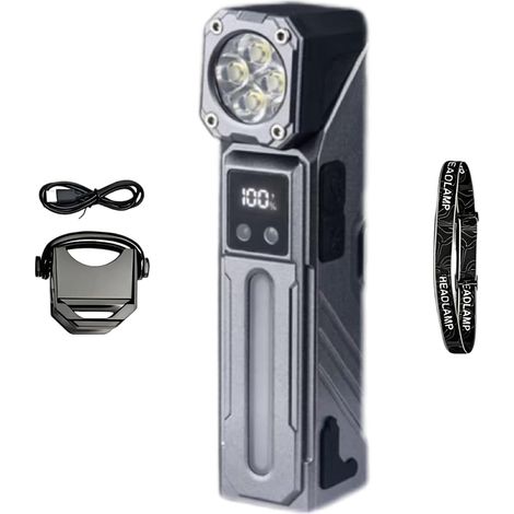 Lampe de poche LED, Lampe torche haute puissance, lampe étanche multi-modes avec base magnétique, lampe frontale pour utilisation en plein air,camping (1/5)