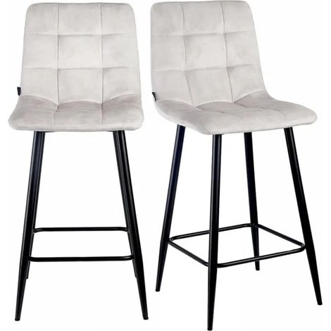 Lot 2 chaises de bar avec assise H.75 cm en velours écru - NAMI 2 (1/5)