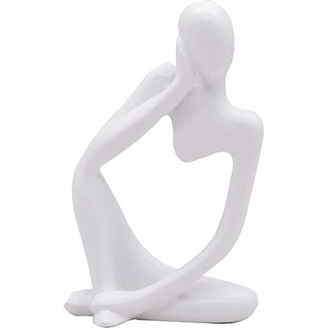 La Statue du penseur, Résine Penseur Sculpture Abstraite Statue Caractère Moderne Figurines Accueil Décor Bureau de Bureau Ornement d'anniversaire Cadeaux Blanc Gauche