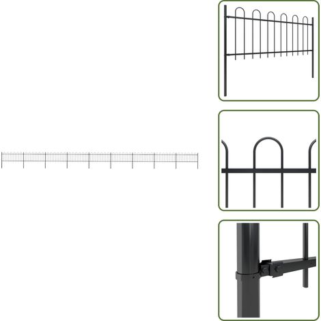 The Living Store Recinzione da Giardino con Parte Superiore ad Anello in Acciaio 1603,5x80 cm Nero - Recinzione in acciaio