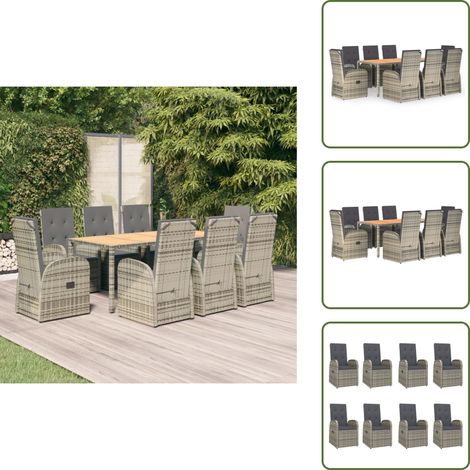 Meubles extérieurs - vidaXL Ensemble à manger de jardin 9 pcs coussins gris résine tressée - Chaise de jardin réglable