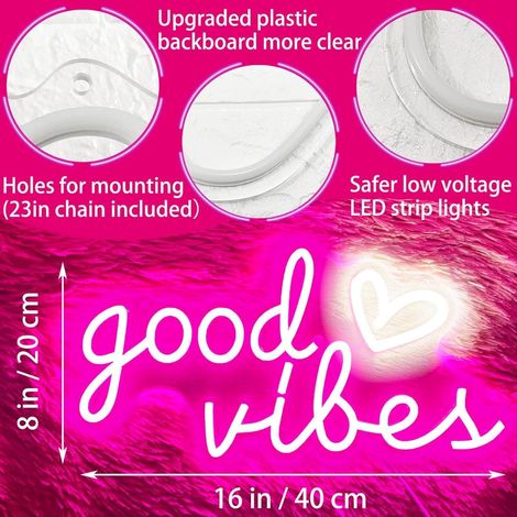 FLITI LED Neon Sign Good Vibes Pink 40x20cm Acrylic USB (1/5)
