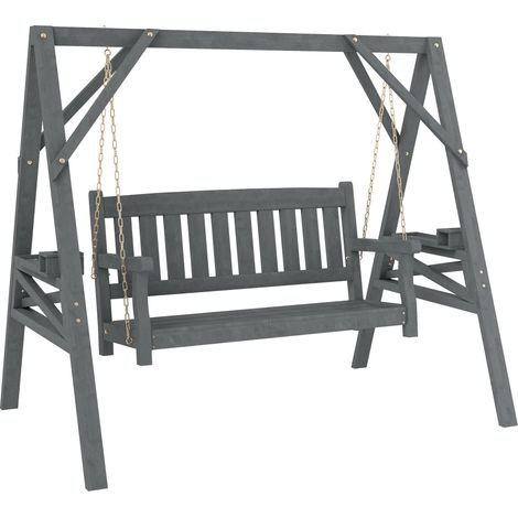 Schaukelstuhl aus Holz für 2 Personen, ergonomisch, grau, Tragkraft 250 kg