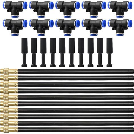10er-Pack 20-cm-Sprühdüsen – 8-mm-Rundum-Schnellanschlussdüsen mit 10 T-Stücken und 10 Kappen, für die Bewässerung von Gewächshäusern, Gärten und Rasenflächen. (1/5)