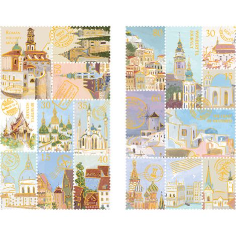 Lot de 2 autocollants timbre doré, adhésifs décoratifs en papier pour scrapbooking, DIY, planner, journal, carnet, art, voyage. (1/5)