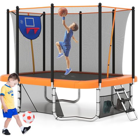 COSTWAY Rectangle Outdoor Trampoline 10 x 8FT Backyard Trampoline-Orange