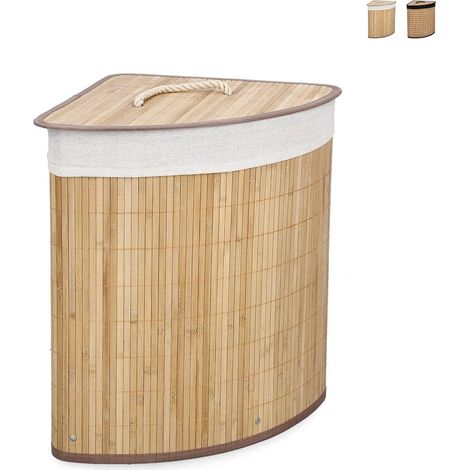 Panier à linge d'angle en bambou avec doublure 35x35x50 Sintia YES - Blanc (1/2)