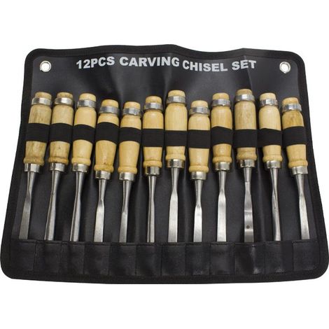Lot de ciseaux à bois – Ensemble de 12 outils de travail du bois tranchants avec étui de transport – Kit de sculpture de couteau de menuiserie idéal pour un Premier temps Wood novice de sculpt (1/5)